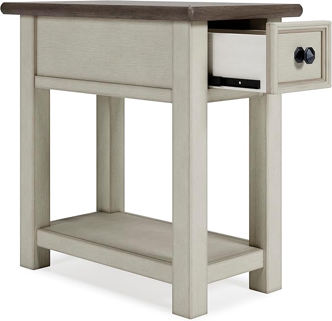 Signature Design by Ashley Bolanburg Farmhouse Chair Side End Table, Light Brown & Whitewash