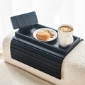 Bamboo Sofa Arm Tray, Anti Falling Couch Arm Tray Armrest Table with 360° Rotating Phone Holder, Foldable and Portable Sofa Armrest Trays Cup Holder for Drink,Cups, Phone, Snacks, Remote