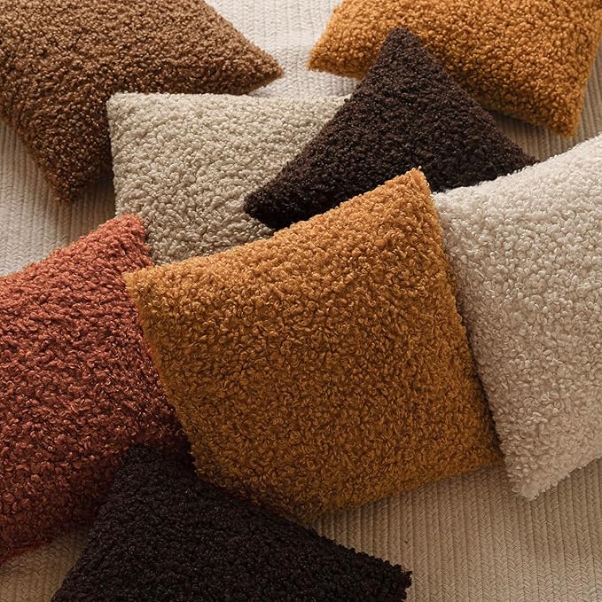 Foindtower 2 Pieces 24x24 Inch Orange, Faux Fur Throw Pillow Cover Accent Sherpa Furry Pillow Covers Fuzzy Soft Pillowcases Cozy Sheepskin Decorative Fleece Cushion Case for Bed Couch Living Room
