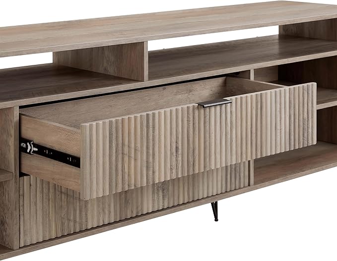 Manhattan Comfort Dumbo Mid Century Modern TV Stand for Televisions up to 80 Inches, Home Entertainment Center with Storage, 6 Shelves, 2 Drawers, No Tool Assembly, 85" Wide, Rustic Grey