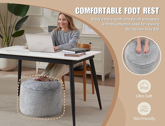 Orange Ottomon with Storage 20"x15" Vanity Stool for Bean Bag Chairs for Adults Kids Filled Floor Pouf Footrest Ottoman Furry Storage Ottoman Round Boho Ottomans for Living Room Decor