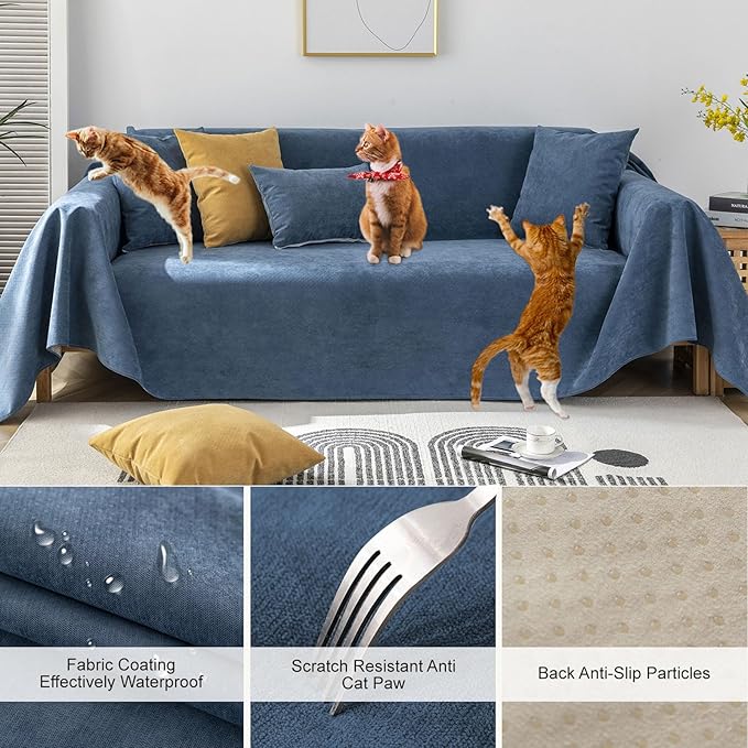 STACYPIK 100% Waterproof Sofa Covers for Dogs, Water Resistant Navy Blue Non-Slip Couch Covers, Pet Couch Protector for 2 Cushion Couch, Leakproof L Shaped Loveseat Slipcover for Sectional-71X118IN