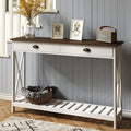 ChooChoo 47" Farmhouse Console Table with Drawer for Entryway, Narrow Long Entry Table with Shelf for Living Room, Rustic Vintage Hallway Sofa Table with Stable X Supports, White