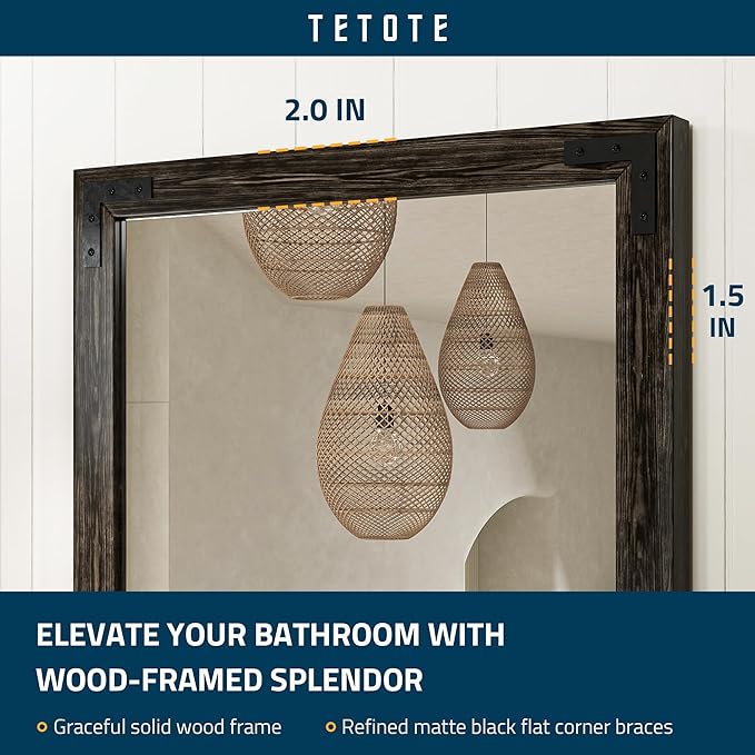TETOTE 48 x 36 Black Wood Framed Mirror for Bathroom Wall/Bedroom/Living Room/Entryway Farmhouse Rustic Bathroom Vanity Mirror Waterproof (Horizontal/Vertical Mounted)