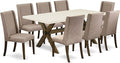East West Furniture X727FL716-9 9 Piece Modern Dining Table Set Includes a Rectangle Wooden Table with X-Legs and 8 Dark Khaki Linen Fabric Parsons Dining Chairs, 40x72 Inch, Multi-Color