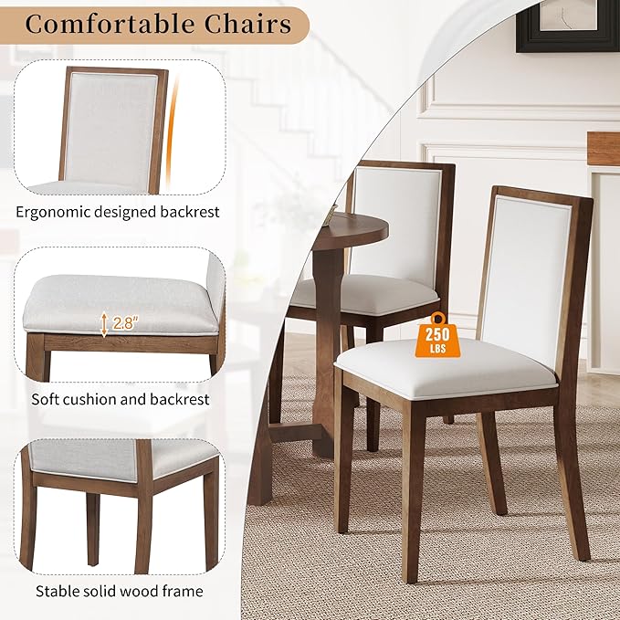 Ball & Cast Farmhouse 5 Pieces Dining Table Set with 4 Upholstered Chairs,Wooden Living Room Furniture for 4 W/ 57.7" Extendable Dining Table,Easy Assemble&Clean,for Dining Room,Bistro,Apartment,Brown