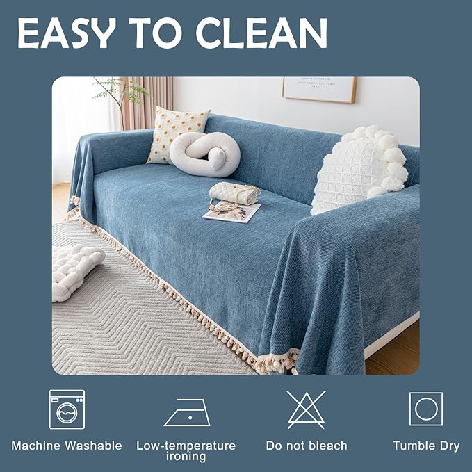 HANDONTIME Couch Slipcover Dog Sofa Covers Boho Couch Cover for Dogs Blue Sofa Throw Cover Bohemian Sofa Covers for 3 Cushion Couch Herringbone Sectional Couch Cover Slipcovers for Sofas, 91" X134"