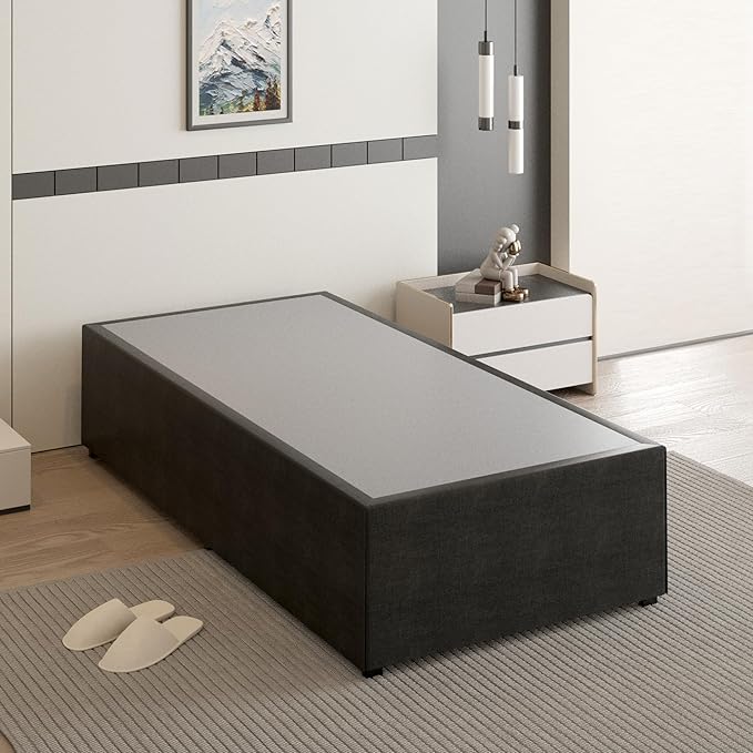 18 Inch Twin Bed Frames with Black Bed Cover, Metal Twin Size Bed Frame No Box Spring Needed, Heavy Duty Mattress Foundation, Easy Assembly, Noise Free