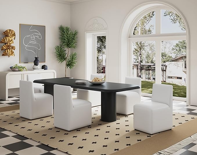 Manhattan Comfort Anna Square Modern Dining Chair with Head to Toe Faux Leather Upholstery and Plastic Foot Padding, Luxury Accent Furniture, Set of 2, Cream