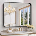 FORBATH 36x40 Inch Bathroom Mirror, Brushed Black Deep Frame Wall Mirror with Rounded Corners, Anti-Rust Tempered Glass for Modern Farmhouse Vanity (Horizontal/Vertical)