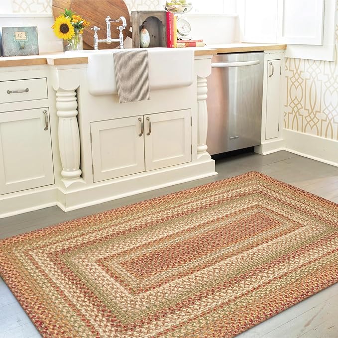 Homespice 27x45” Brown Rect. Braided Rug. Harvest Brown Jute Rug. Uses- Entryway, Kitchen Rugs, Bathroom Rugs. Reversible, Rustic, Country, Primitive, Farmhouse Decor Rug