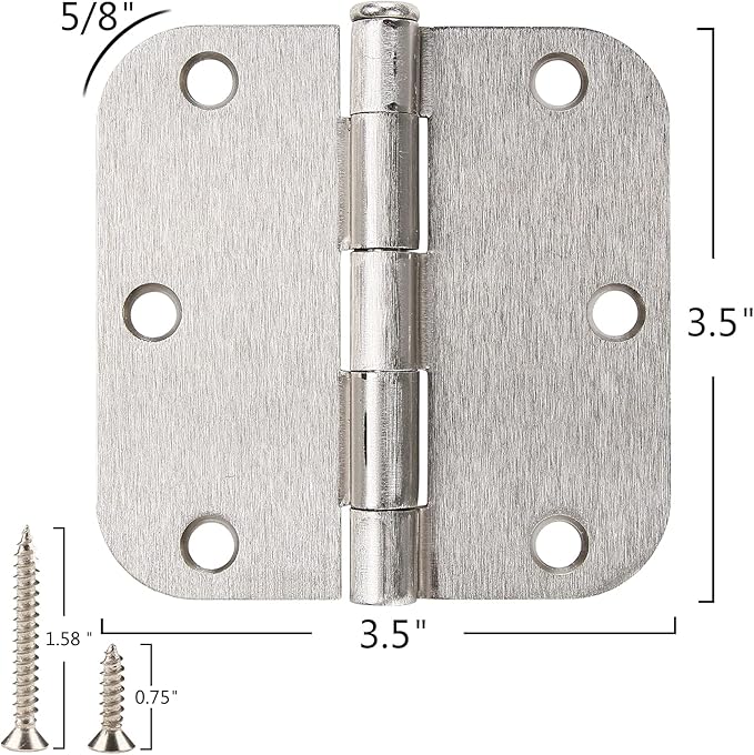 30 Pack Satin Nickle Door Hinges Brushed 3.5 Inch Interior Rounded 5/8" Radius 3-1/2" Flat Iron Hinge Hardware House Bifold Table Farmhouse Bedroom Office Living Room Decor 3½" Accessories for Doors