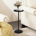 Drink Table Set of 2, Small Round Pedestal Side Table with Carved Top for Living Room, Bedroom, Small Space, Corners and Office, Black
