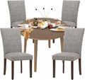 COLAMY 5-Piece Extendable Dining Table Set for 4, 36" Kitchen Round Wood Table with 4 Nailhead Dining Room Chairs,Light Brown/Boho