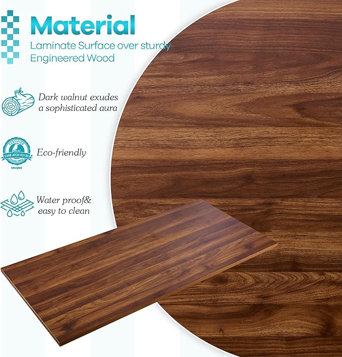 Kaboon Universal Tabletop 45"x20", Solid One-Piece Melamine Table Top, L-Desk Floating Desk DIY, Home and Office, Walnut