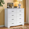 LINSY HOME 8 Drawers Dresser for Bedroom, 47" Wide Rustic Wood Dressers & Chests of Drawers, 40" Tall Modern Storage Dresser with Antique Handles for Closet, Living Room, Hallway, White