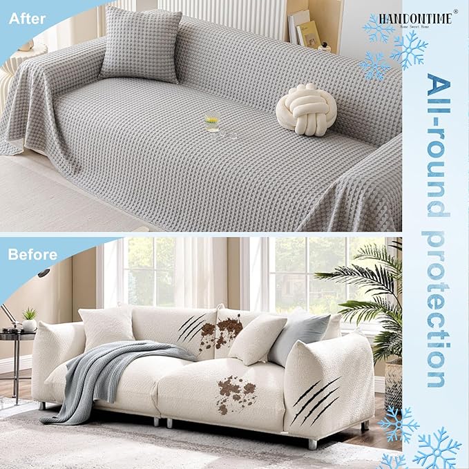 HANDONTIME Cooling Dog Couch Cover Ice Silk Washable & Breathable Pet Sofa Protector, Durable Couch Covers for Sofa Pet Friendly Soft Dog Cooling Bed Cover Sofa Protector Covers (Grey, 71"x118")
