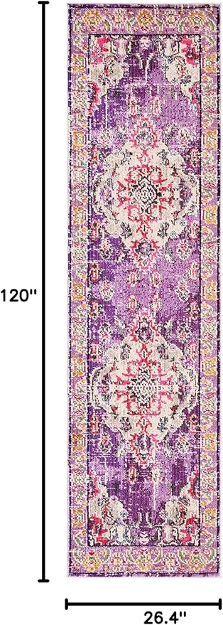 SAFAVIEH Monaco Collection Runner Rug - 2'2" x 10', Violet & Fuchsia, Boho Chic Medallion Distressed Design, Non-Shedding & Easy Care, Ideal for High Traffic Areas in Living Room, Bedroom (MNC243P)