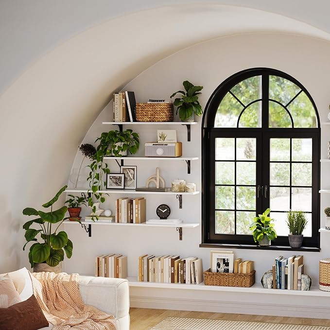 DINZI LVJ Long Wall Shelves, 47.3 Inch Large Floating Shelves Set of 2, Wide Display Shelf Wall Mounted with Brackets, Easy Hanging for Living Room, Toilet, Office, Bedroom, White