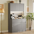 Garvee Kitchen Pantry Storage Cabinet, Tall Storage Cabinet with Doors and Shelves, Kitchen Storage Hutch with Microwave Stand, Led Lights and Charging Station,Corner Pantry Cabinet,Grey