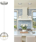 LMS 6-inch Industrial Pendant Light, Brushed Nickel Hanging Light Kitchen Island with Clear Globe Glass, Adjustable Hanging Pendant Light Fixtures for Dining Room Living Room Guest Room, LMS-186BNCS