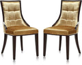 Manhattan Comfort Fifth Avenue Velvet Dining Chairs, Parsons Accent Furniture with Padded Wingback Seat, Fine Rectangular Stitching and Solid Beech Wood Frame, Set of 2, Antique Gold