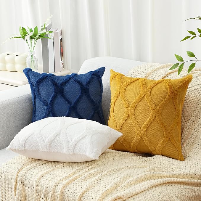decorUhome Throw Pillow Covers 20x20 Inch Set of 2, Soft Plush Faux Fur Wool Dark Blue Couch Pillow Covers, Decorative Neutral Pillow Cases for Bed Sofa Living Room Home Decor