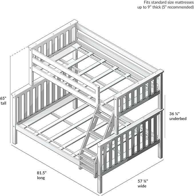Max & Lily Bunk Bed Twin Over Full Size with Ladder, Solid Wood Platform Bed Frame with Ladder for Kids, 14" Safety Guardrails, Easy Assembly, No Box Spring Needed, Espresso