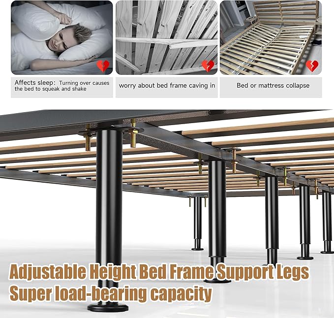 4 Pack Adjustable Height Center Support Leg for Bed Frame, Upgrade Under Bed Support Leg with Wider Base, Bed Support Legs for Wood Slats, Bed Frame Legs Replacement, Patas para Cama Queen De Madera