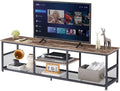 VECELO Industrial TV Stand for Televisions up to 70 Inch, 62" Entertainment Center with Open Storage Shelves for Living Room/Bedroom, 3 Tiers Media Console Table with Metal Frame, Brown, 62 Inches