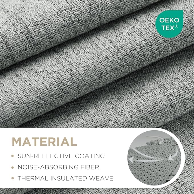 Joydeco 100% Blackout Curtains for Bedroom - Natural Linen Curtains 70" W x 108" L Long, Thermal Insulated 1 Panels Light Grey. Room Darkening Light Blocking Drapes for Living Room