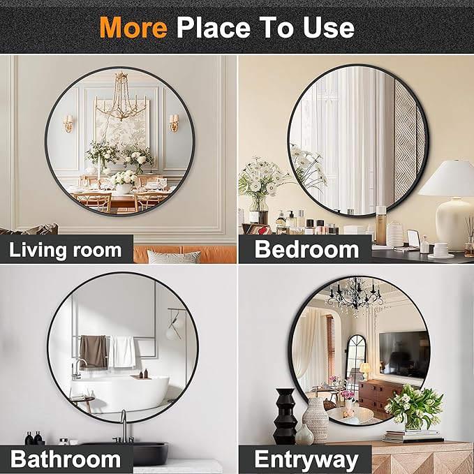Black Frame Mirror, Bathroom Mirrors for Wall,26'' Round Circle Mirror for Entryway Bedroom Vanity(26'',Black)