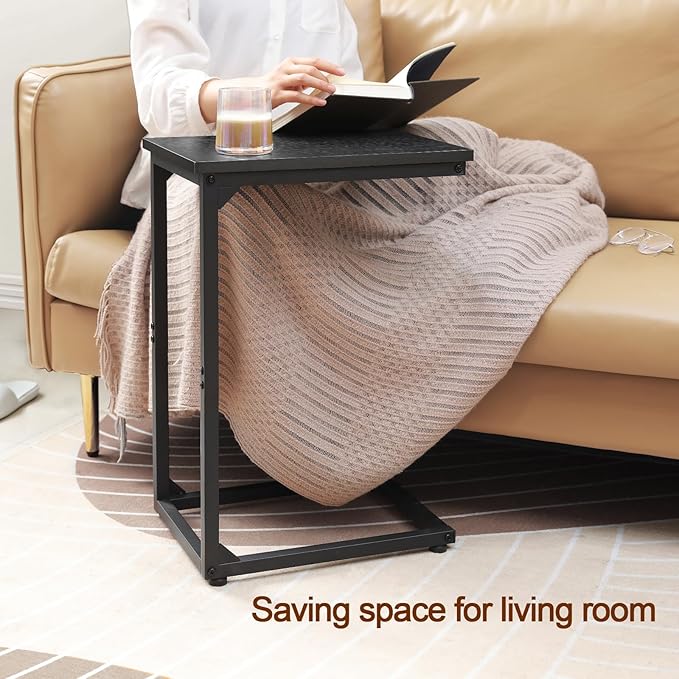 AMHANCIBLE C Shaped End Table, Couch Tables That Slide Under, TV Tray Snack Table for Sofa, Small Side Table for Couch, Small Space, Living Room, Black HET02CBK-1