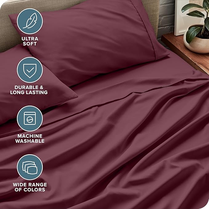 Bare Home King Sheet Set - Luxury 1800 Ultra-Soft Microfiber King Bed Sheets - Double Brushed - Deep Pockets - Easy Fit - 4 Piece Set - Bedding Sheets & Pillowcases (King, Burgundy)