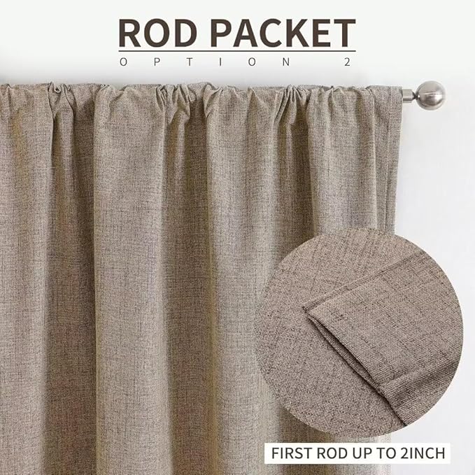 Joydeco Natural Linen Curtains 96 inch Length 2 Panels Set Burg 100% Blackout Patio Door Curtain Room Darkening Sliding Door Curtains Thermal Insulated Back tab Rod Pocket(105x96 inch, Linen)
