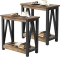 ChooChoo Farmhouse End Table Set of 2, Rustic Vintage Narrow End Side Table with Storage Shelf for Small Spaces for Living Room, Bedroom Rustic Oak & Black