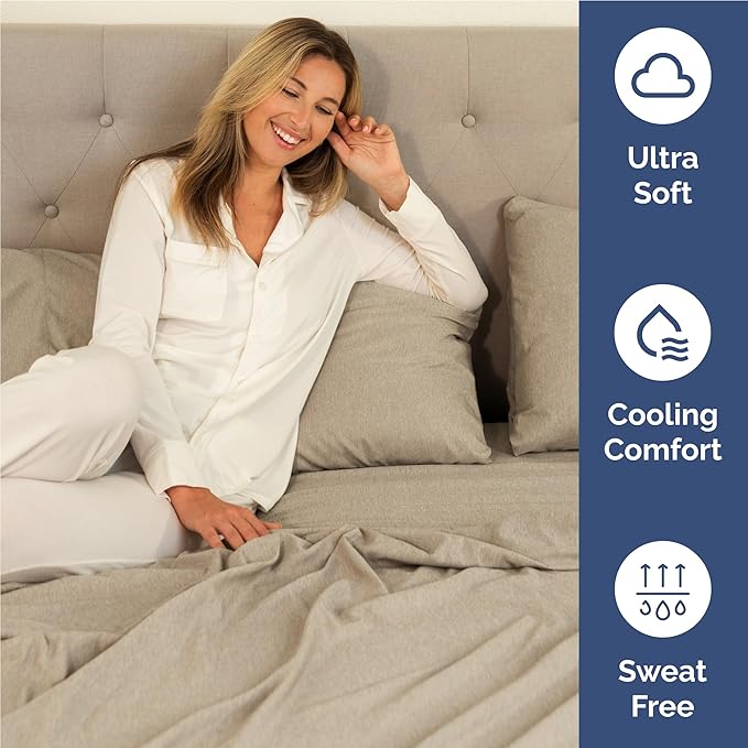 Full Size 4 Piece Sheet Set - Comfy Breathable & Cooling Bed Sheets Set - Hotel Luxury Bedding for Women, Men, Kids, Teens, Boys & Girls - Deep Pockets, Soft & Wrinkle Free - Beige (Heathered Sheets)