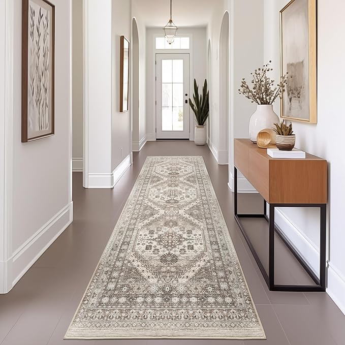 zesthome Washable Runner Rug 2.5x8 - Stain Resistant Entryway Rug,Ultra-Thin Kitchen Rugs, Anti Slip Backing Runner Rugs for Entrance Laundry Room Indoor Hallway (Brown/Beige,2.5'x8')