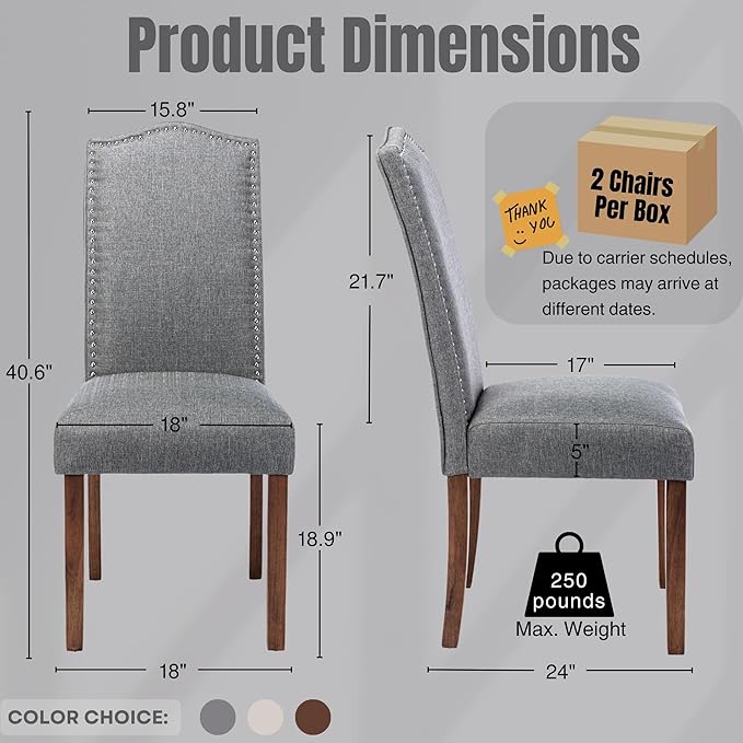 Stylish Upholstered Parsons Dining Chair Kitchen with Silver Nailhead Trim and Sturdy Solid Wood Legs