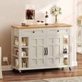 DWVO Kitchen Island with Storage Cabinet, Farmhouse Rolling Island Table on Wheels, Americana Mobile Storage Islands with Open Shelves, Drawers for Living Room, Dining Room, Off White