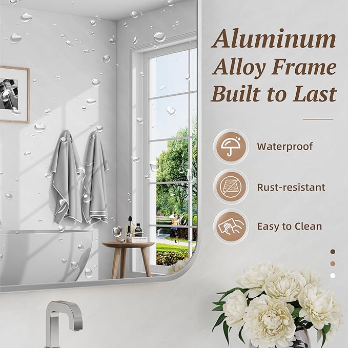 Bathroom Mirror 60" x 30", Large Rectangle Wall Mirror, Silver Metal Frame Wall Mounted Mirrors for Bathroom, Vanity, Bedroom, Entryway Decor(Horizontal/Vertical)