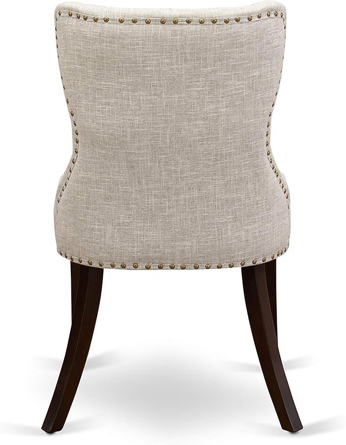 East West Furniture DLSI5-MAH-35 5 Piece Kitchen Table & Chairs Set Includes a Round Dining Room Table with Dropleaf and 4 Doeskin Linen Fabric Parson Dining Chairs, 42x42 Inch, Mahogany