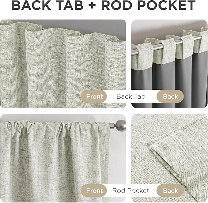 Joydeco 100% Blackout Curtains for Bedroom - Natural Linen Curtains 66" W x 96" L Long, Thermal Insulated 2 Panels Light Beige. Room Darkening Light Blocking Drapes for Living Room