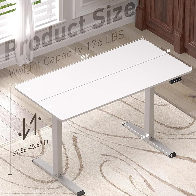 Ywin Electric Height Adjustable Standing Desk, 55 x 24 inches Sit Stand Desk with Wheels, Ergonomic Stand Up Desk for Home Office