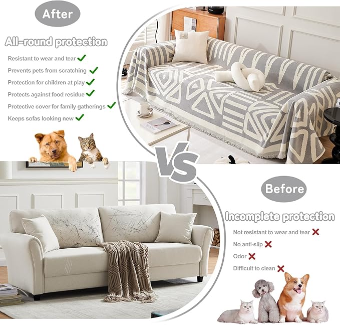 HANDONTIME Grey Armchair Sofa Cushion Covers Boho Sofa Covers Dog Couch Cover for Sofa Recliner Chenille Couch Sofa Slipcover for Pets Sofa Cover Washable Slip Covers for Sofas/Couches, 71" X102"