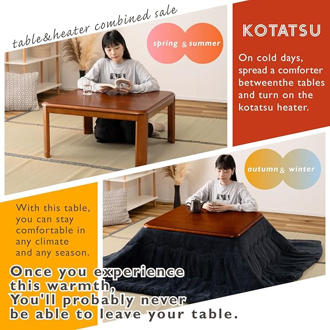PaletteLife Japanese Heated Table (47x31in)- Wooden Chabudai Furniture with 120V Electric Heater - Low-Lying Dining and Work Desk with Temperature Control Knob Casual kotatsu