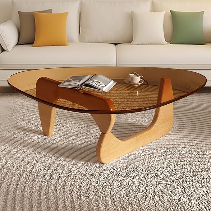 Modern Glass Coffee Table for Living Room Mid Century Small Coffee Table Stylish Coffee Tables, Suitable for Bedroom Living Room Reception Office Tables（Wood/Brown，Medium）