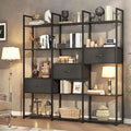 73.6" Tall Bookshelf with 3 Drawers and 16 Storage Shelves, Industrial Bookcase with 16 Open Display Shelves, Large Etagere Bookshelf, Triple Wide Book Shelf Book Case for Home & Office, Black