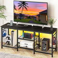 YGEOMER Black TV Stand Entertainment Center for 55 Inch TVs, with Charging Station and Lights Open Storage Shelves, TV Media Console, Open Storage Shelf with Sound Rack for Living Room, Bedroom