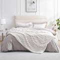 Amélie Home Faux Fur Throw Blanket for Couch, Cozy Fuzzy Fluffy Fur Luxurious Soft Striped Plush Gift Blankets for Family Sofa Chair Bed Living Room Bedroom, 60"x80", Ivory